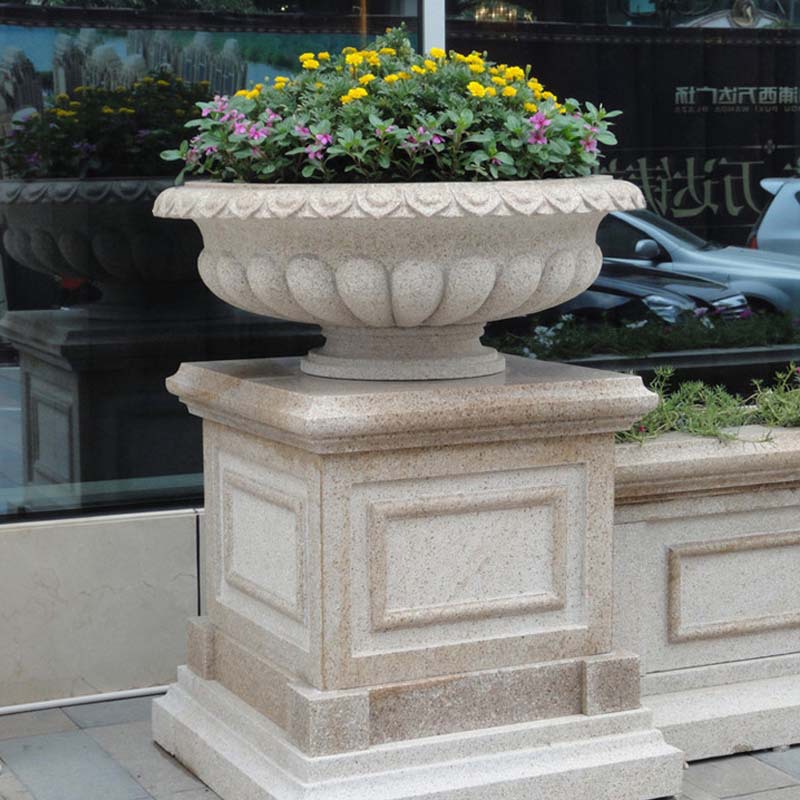 供应石雕花盆花岗岩欧式花钵园林景观广场装饰摆件