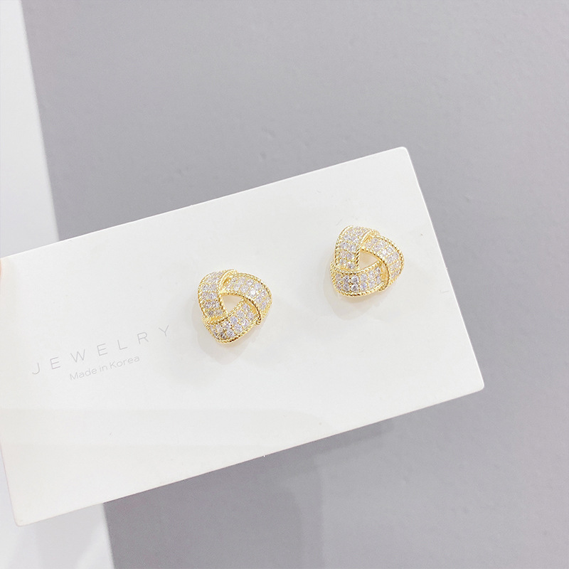 Sterling Silver Needle South Korea Dongdaemun Temperament Micro Zircon-Encrusted Stud Earrings Cute and Compact Full Diamond Fresh Earrings Female Sweet