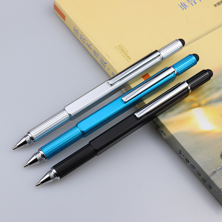 销经典设计四边形多功能笔四方形手写笔金属圆珠笔水平仪笔触屏笔