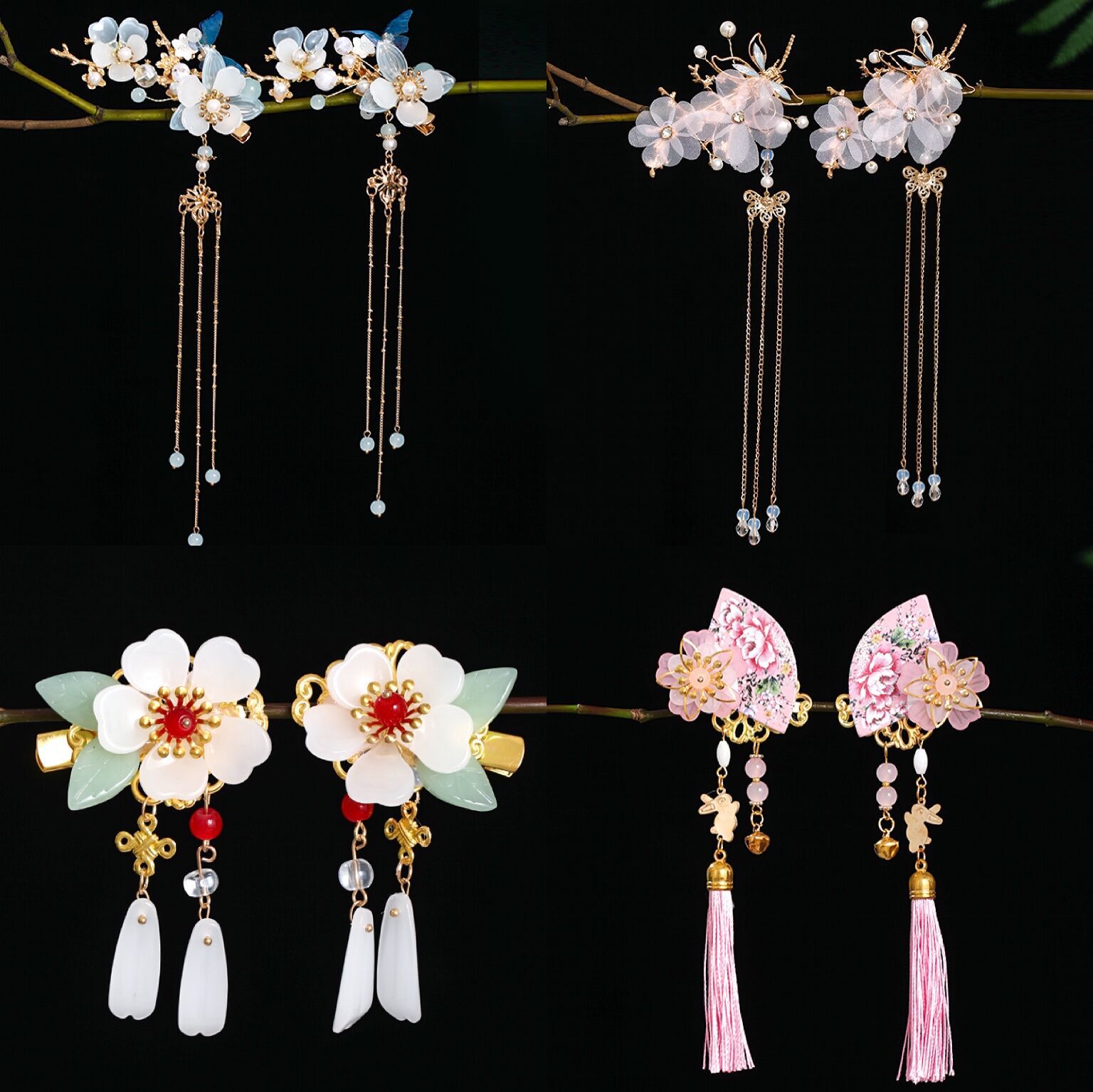 汉服配饰古装夹子流苏步摇发饰古风头饰超仙发夹对夹古代边夹发卡