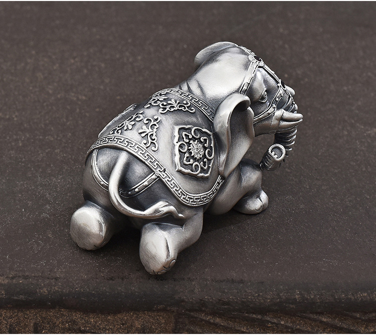 银器时代六牙白象茶宠纯银999精工浮雕茶架托银茶道配件 工厂直销