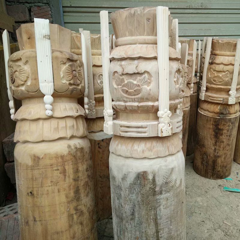 厂家供应木结构材料实木木雕花吊挂锤花柱雀替圆柱大小定制