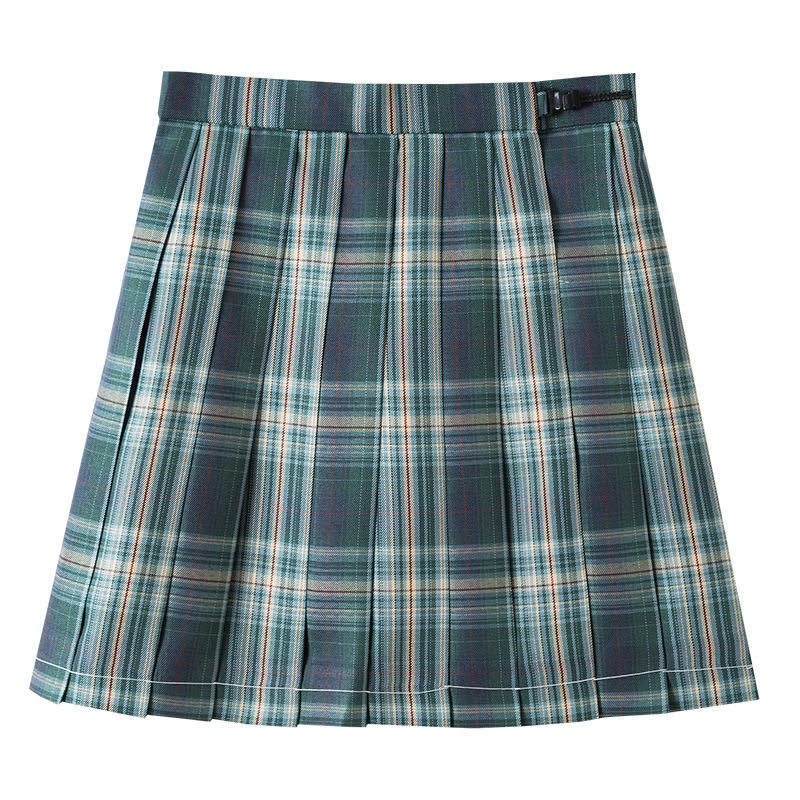 jk制服裙日本森林来信学生高腰绿格子百褶裙百折裙日系班服校服裙