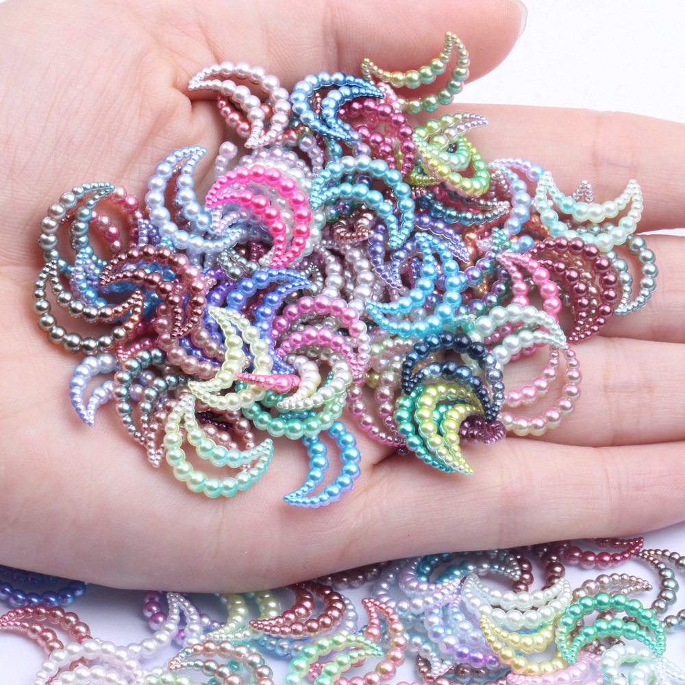 abs仿珍珠五彩连珠月亮11x15mm异形镂空珍珠多色可选diy手机美容