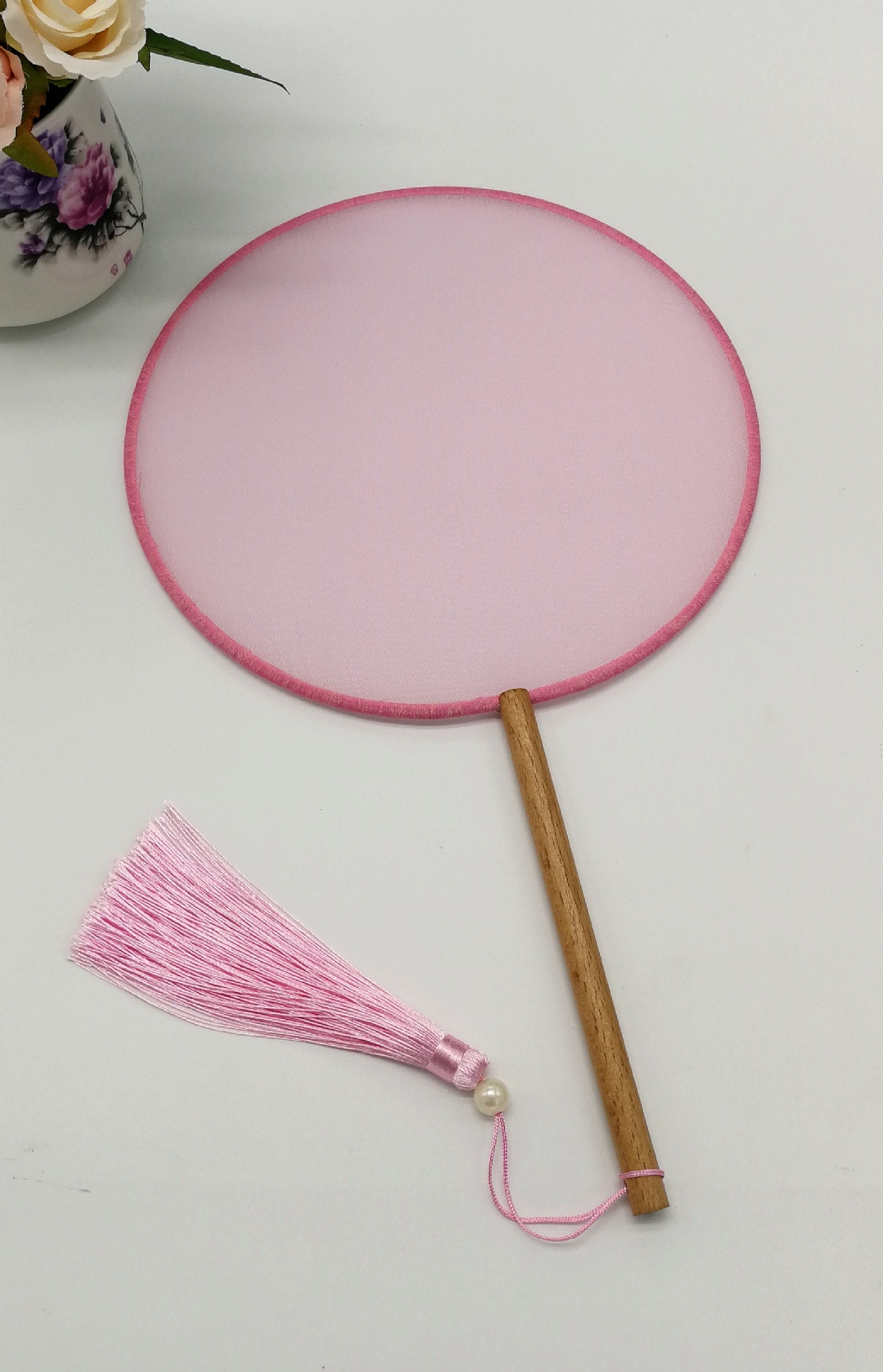 刺绣diy手工贴花制作古风真丝半透圆形团扇汉服女宫扇新娘喜扇子