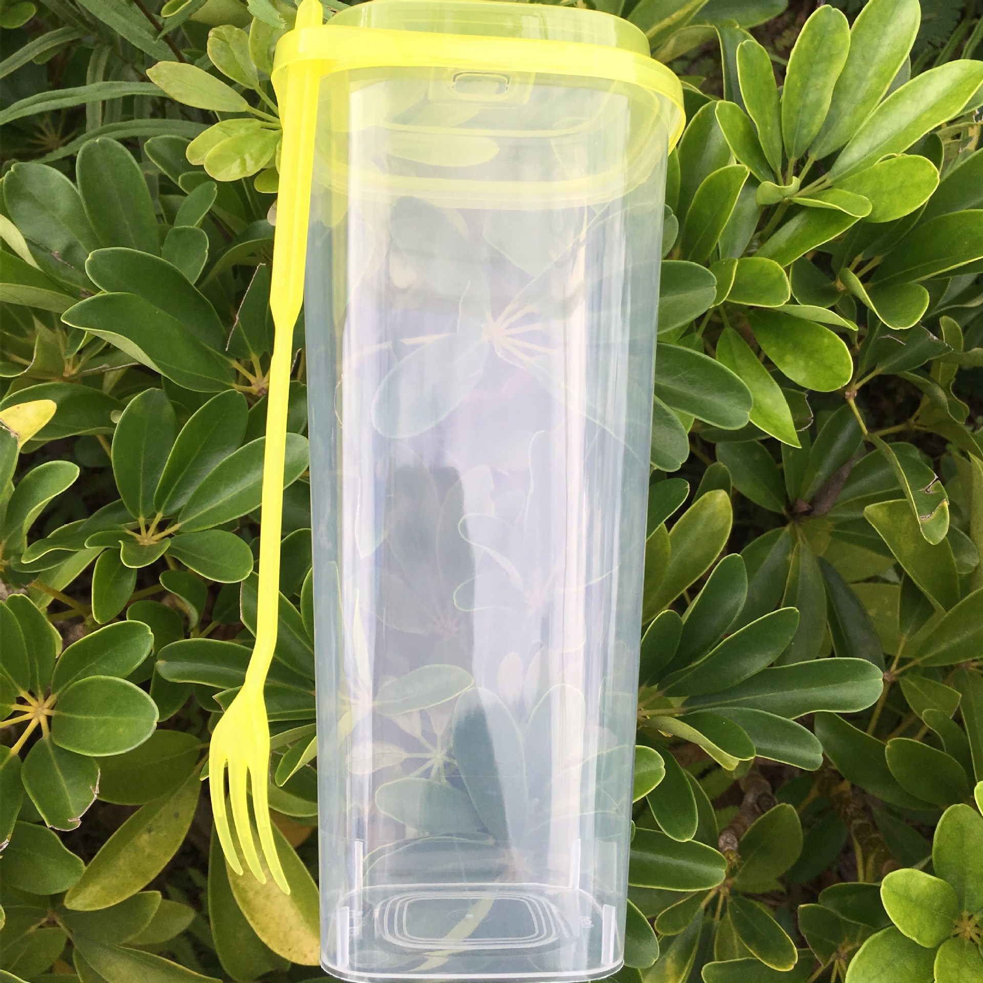 一次性方型奶茶塑料杯1000ml加厚透明四方pp注塑水果茶杯带盖带叉