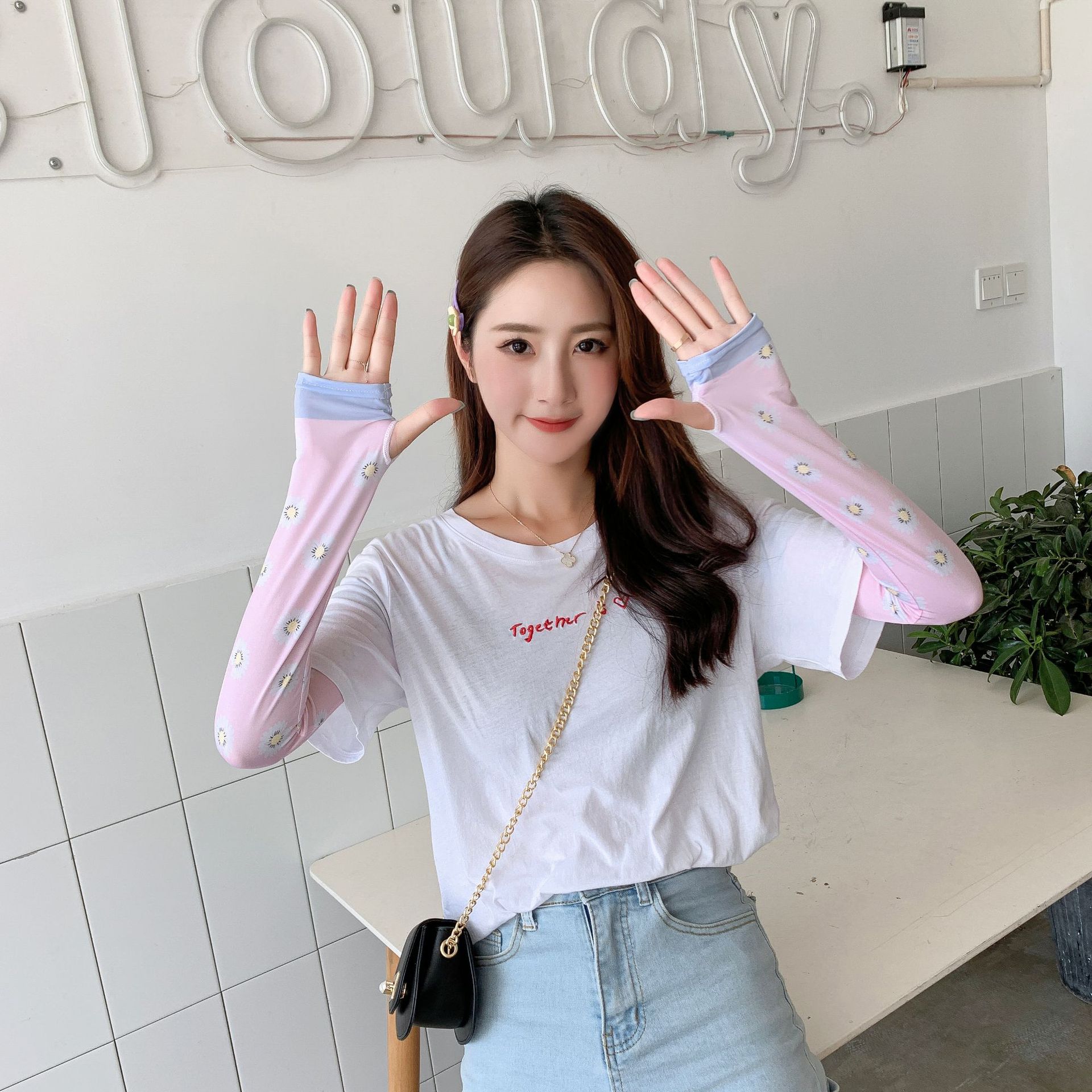 新款韩版泫雅夏季冰丝防晒手臂袖套冰袖女学生手臂套骑行防晒袖