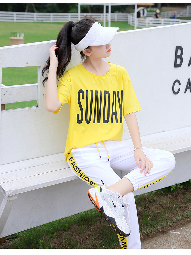 中学生运动套装女2020新款宽松学院风少女夏装高初中生短袖两件套