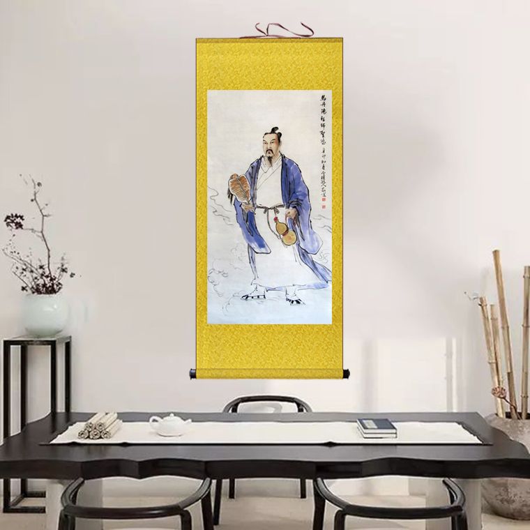 祖师爷神像纯阳吕祖张三丰谭长真孙不二马丹阳郝大通画像丝绸挂画