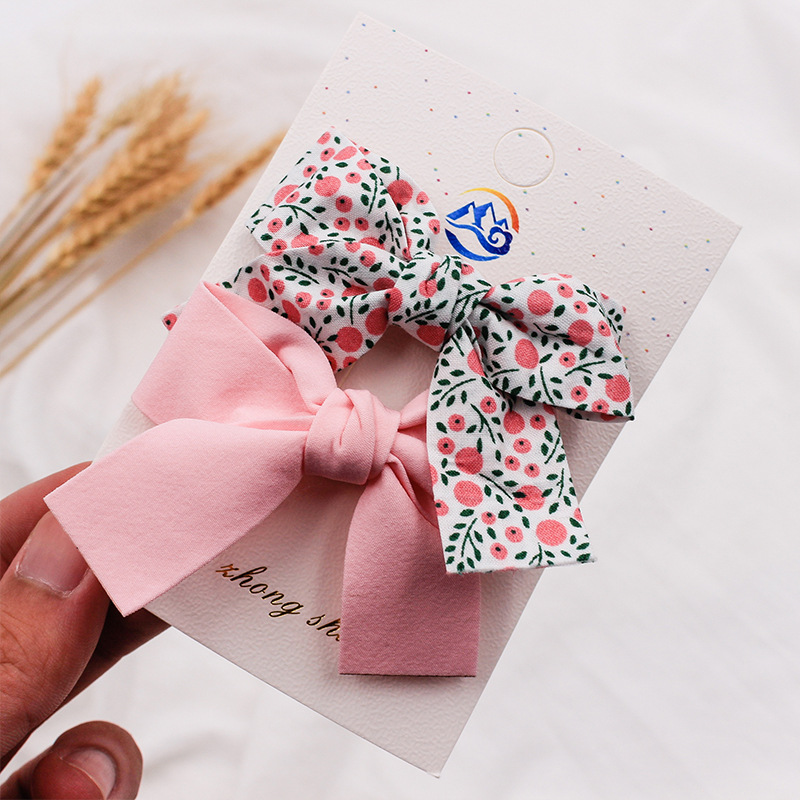 韩版新款布艺马卡龙色碎花蝴蝶结儿童发夹 宝宝发卡头饰套装