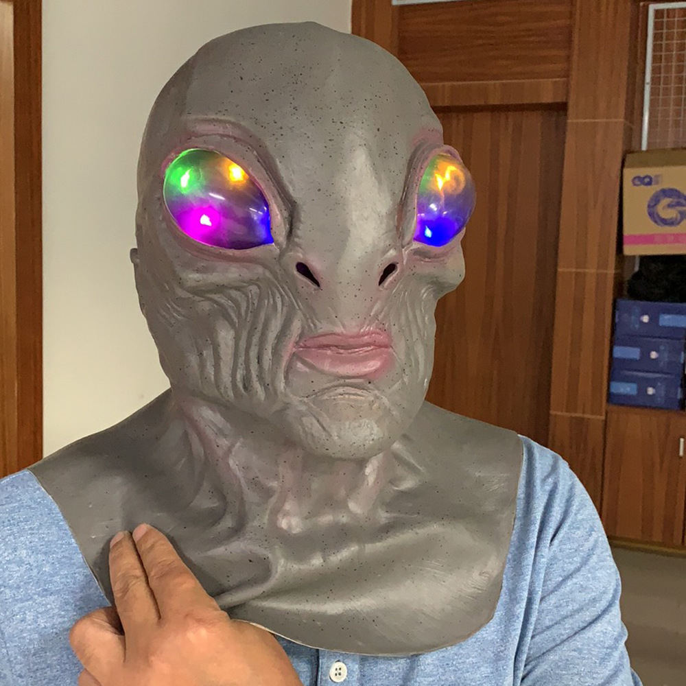独立站热卖外星人面具万圣节恐怖乳胶头套cosplay ufo面具