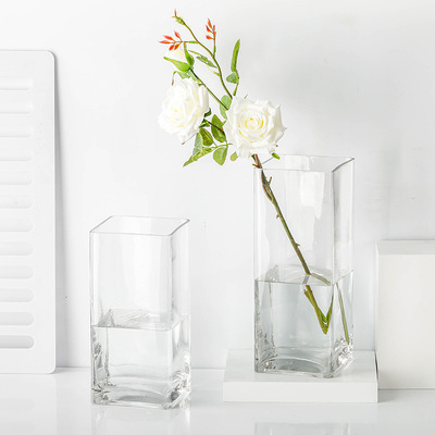 简约小清新透明花瓶玻璃方缸方形客厅餐桌水培富贵竹装饰品摆件-阿里