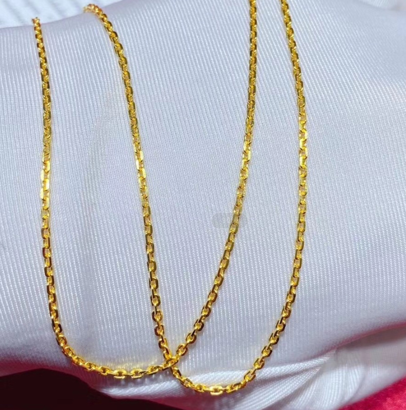 足金999纯黄金项链十字链女细链锁骨链素金链子m扣裸链