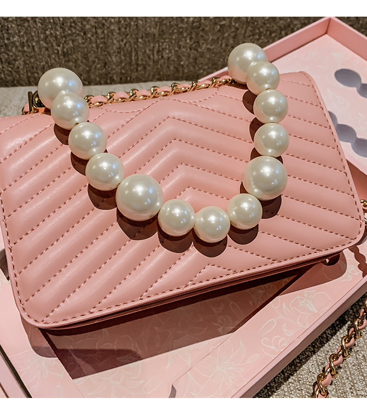 网红ins手提珍珠小方包 2020新款单肩斜挎包七夕情人节礼物送女友