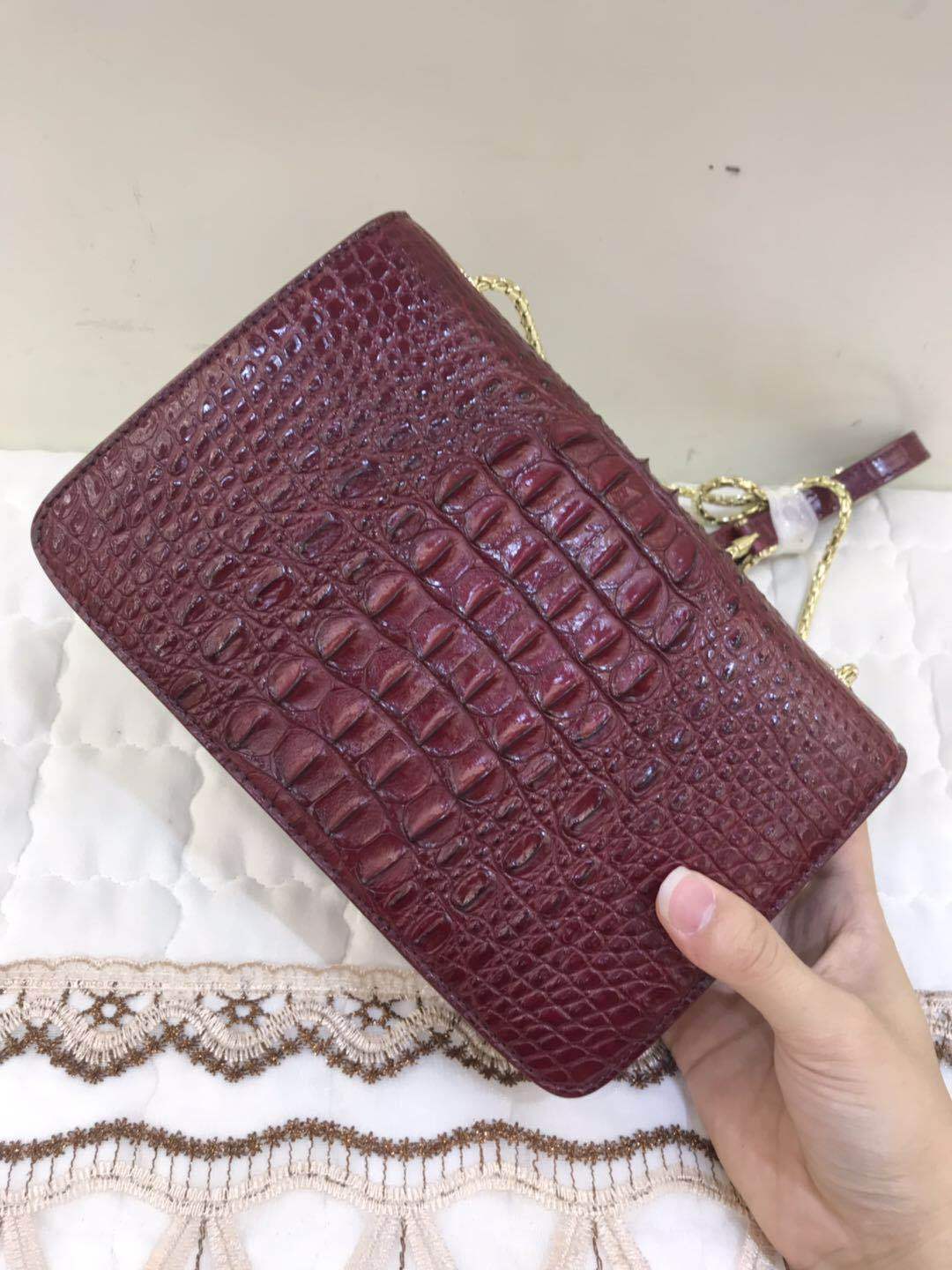 新款泰国鳄鱼皮头骨女士单肩包休闲真鳄背骨皮斜跨包时尚潮流女包