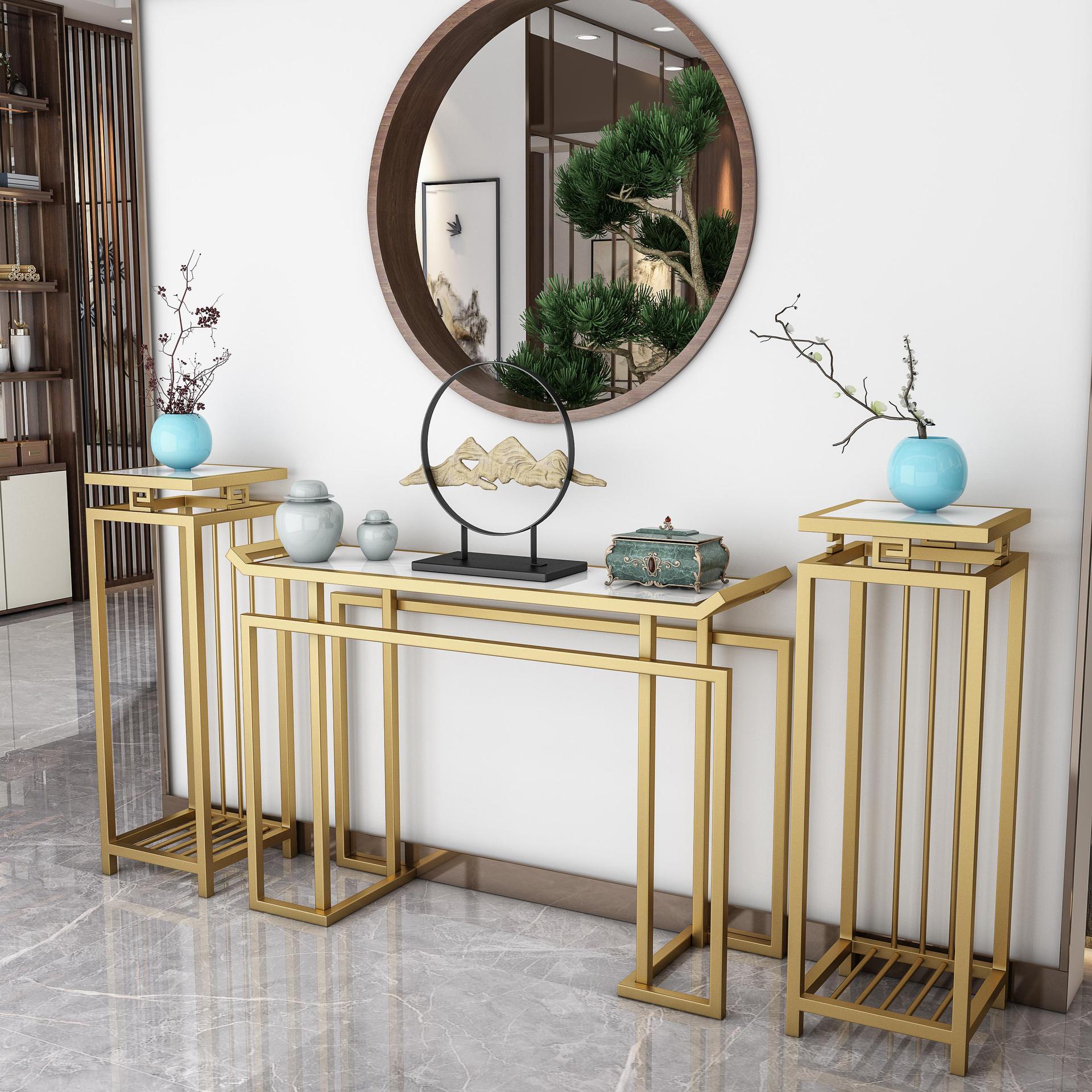 新中式玄关桌靠墙玄关柜窄桌端景台供桌轻奢大理石条案玄关置物架