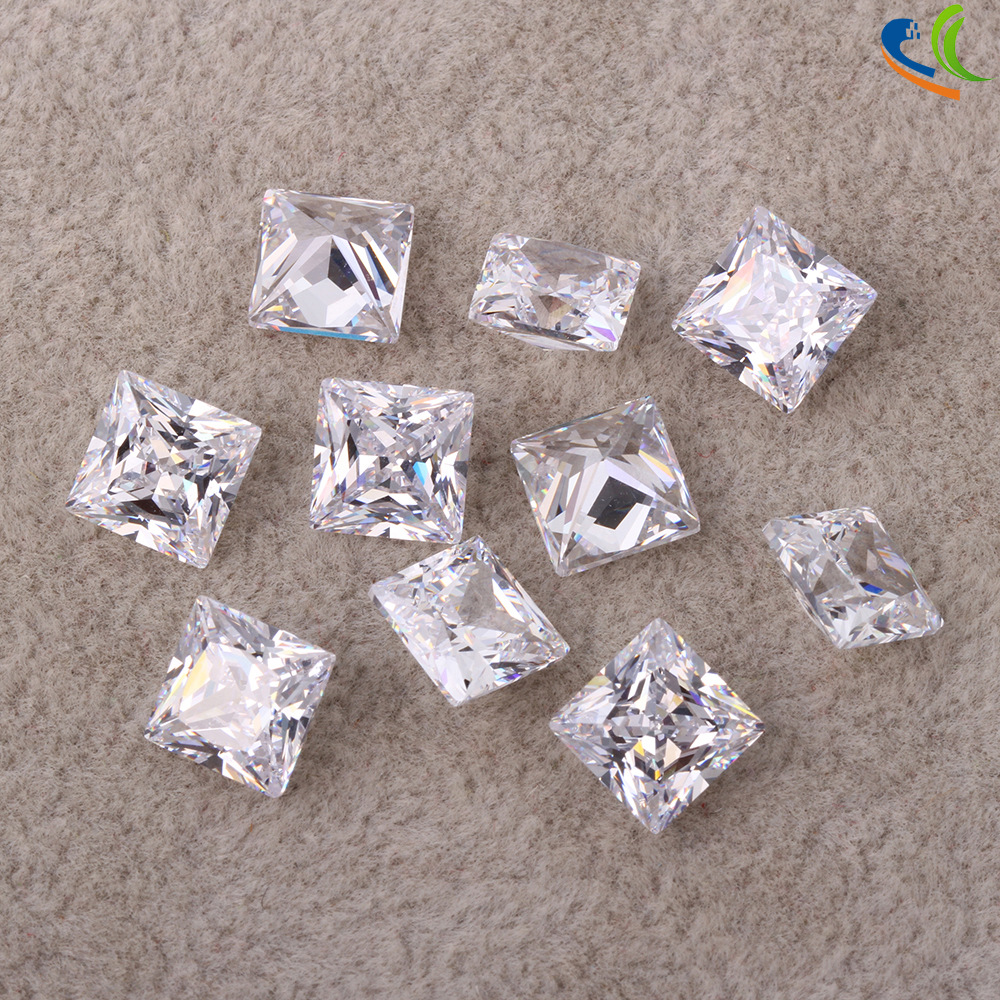 广西锆石工厂直批人造宝石公主方形白色锆石3a锆石首饰项链戒面