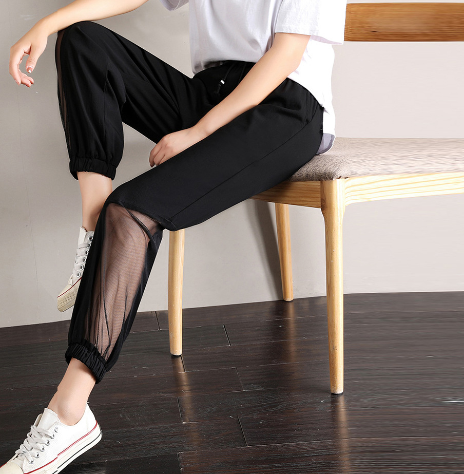 春夏空调裤女薄款大码宽松九分大人冰丝网纱休闲哈伦裤子女潮ins