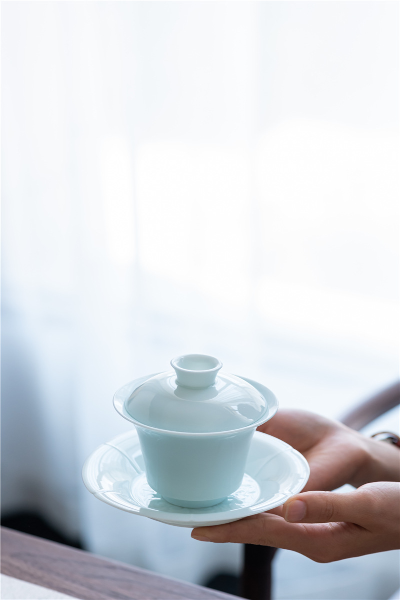 朋寄景德镇湖田窑陶瓷礼盒青瓷家用茶具套装盖碗公道杯品茗杯杯垫