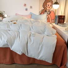 水洗棉磨毛床包三四件套纯色混搭贴边良品床笠4套件床单四季批发
