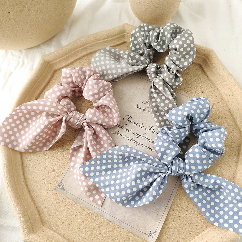 Streamer Hair Tie Bow Knot Large Intestine Ring Hair Ring Rabbit Ears Polka Dot Print Top Cuft Hairware Women