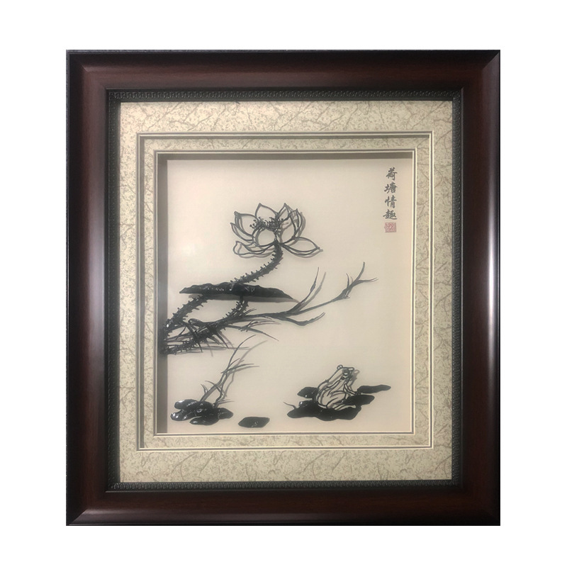 厂家直销储氏铁画 荷塘清趣铁画挂画 山水花卉铁画挂件 芜湖铁画