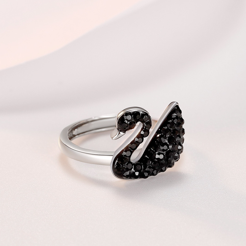 小红书同款施家925纯银简约黑天鹅戒指开口指环个性戒指百搭日韩