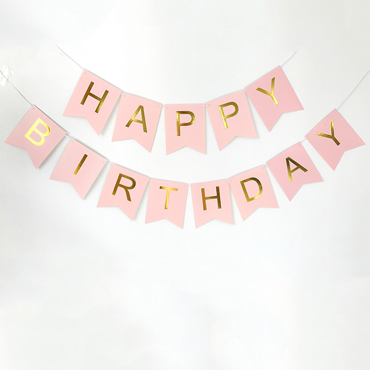 Birthday Pulling Banner Happy Birthday Banner Gilding Letters Fishtail Pull Flag Decoration Banner Party Layout Supplies