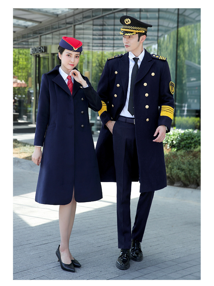 职业装男女同款秋冬航空制服中长款空姐乘务员物业管理加厚呢大衣