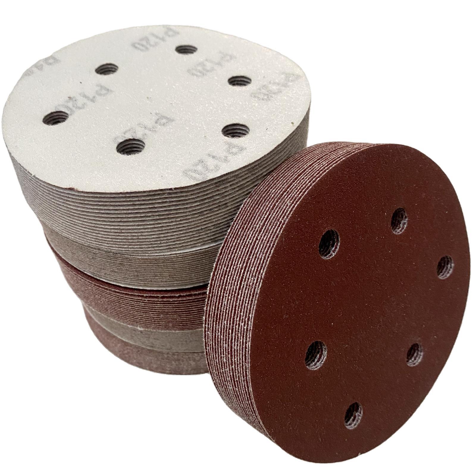 5寸6孔砂纸片125mm气动打磨机植绒砂 木工打磨拉绒圆盘抛光沙纸