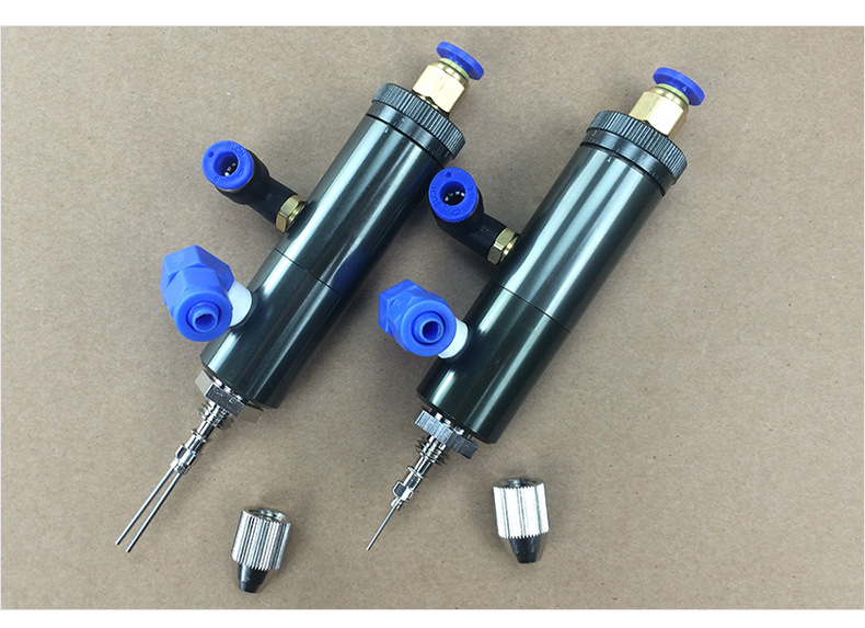 铝合金圆形复动顶针式点胶阀 二位三通五通撞针式点胶配件出胶嘴