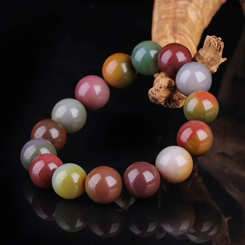 天然盐源七彩玛瑙糖果色满肉圆珠单圈手链男女款diy原创手工清新