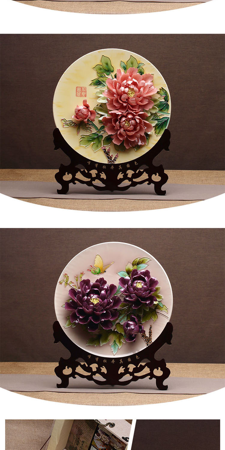 批发1件代发特色中式礼品挂盘 洛阳牡丹瓷纯手工家居装饰摆件礼盒