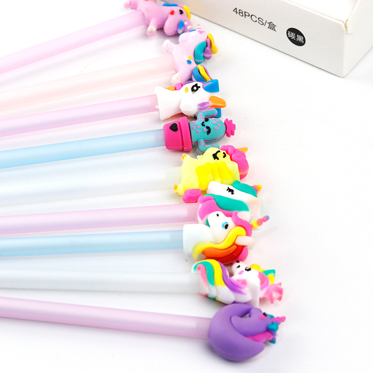 Creative Golden Horn Horse Silicone End Gel Pen Cute Fresh Water-Based Paint Pen Middle School Student Pen Office Learning Rainbow Pen