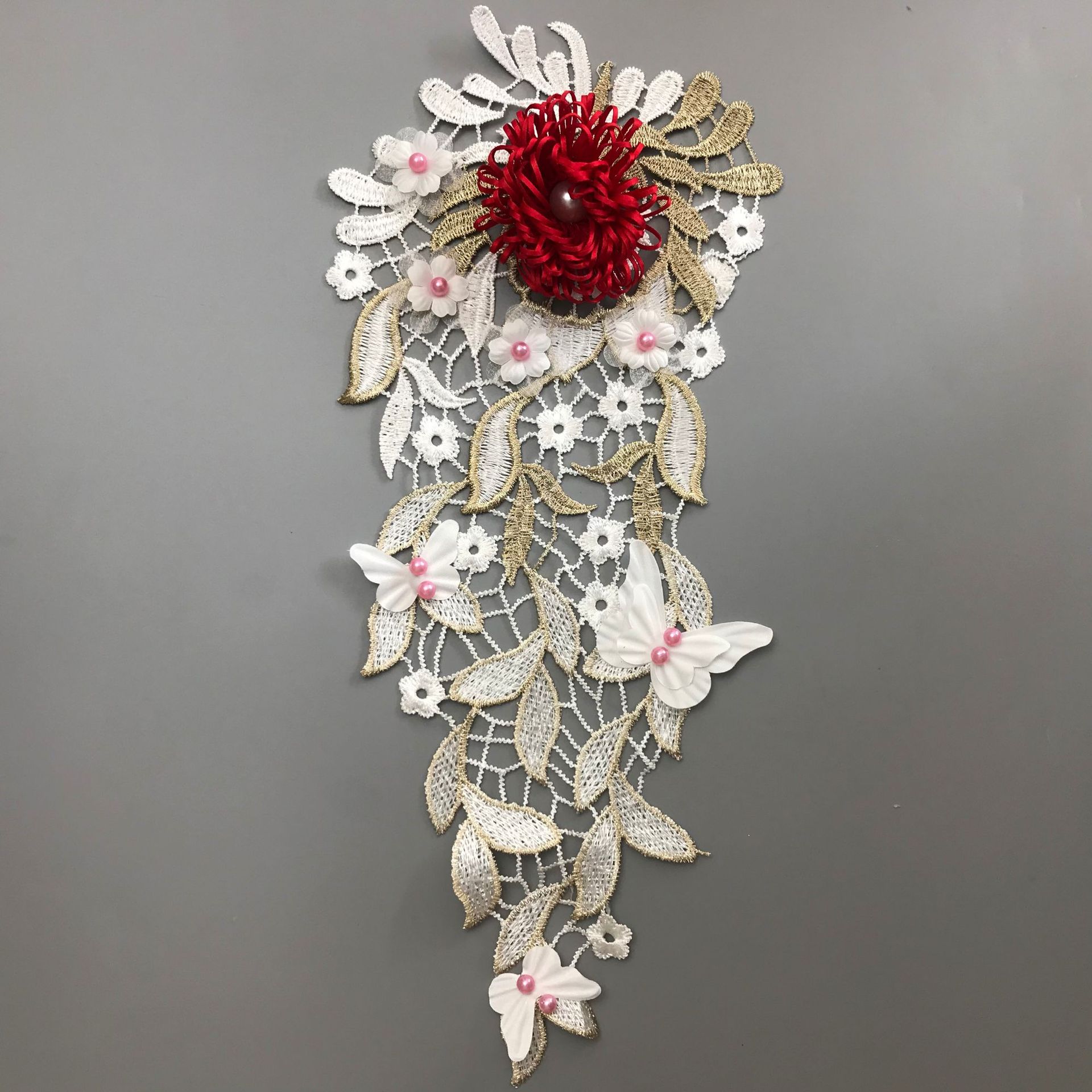 镂空涤光刺绣花朵花边衣领花贴 涤纶丝对花衣服辅料贴花 刺绣花边