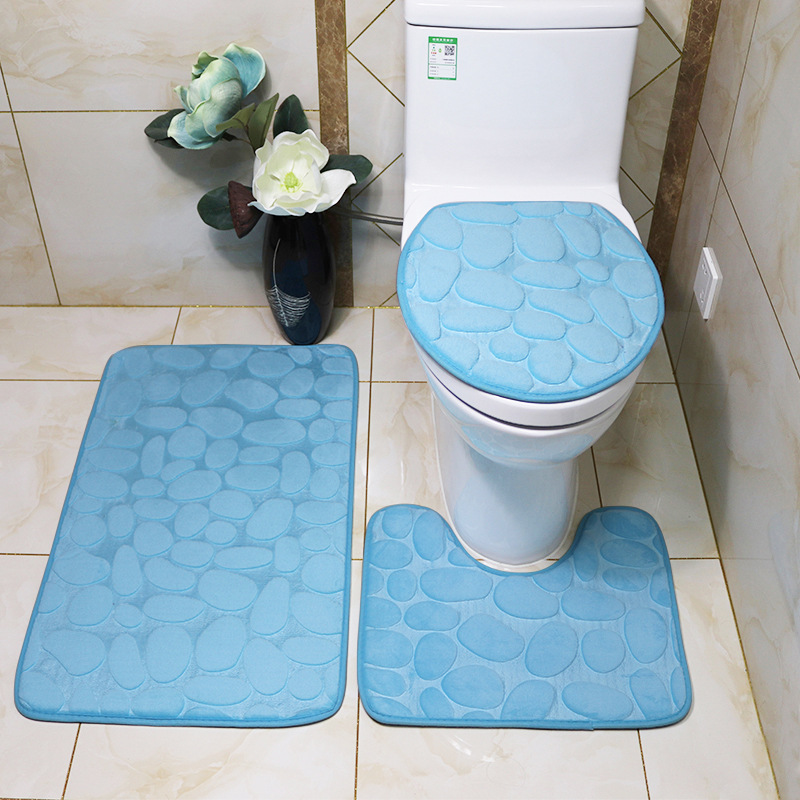 Cross-Border Delivery Amazon Hot Sale Pebble Head Toilet Three-Piece Suit Bathroom Absorbent Non-Slip Carpet