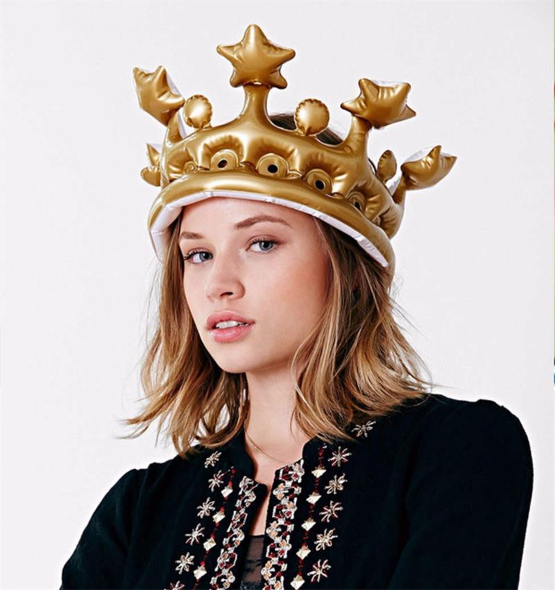 定制pvc充气皇冠 充气儿童玩具帽生日舞会派对皇冠 金色皇冠帽子