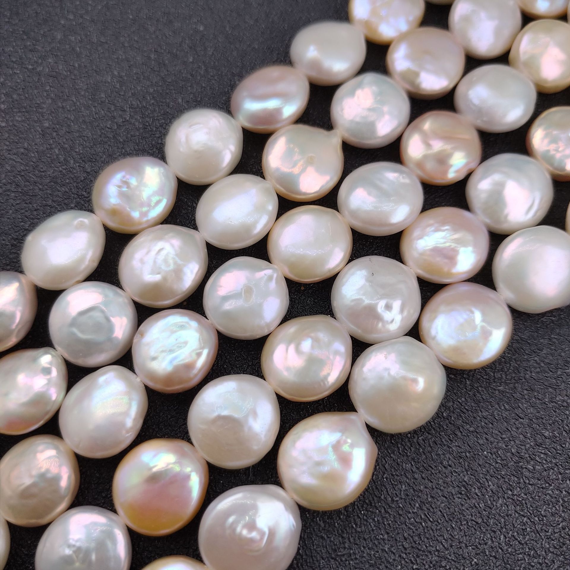 强光厚圆纽扣珍珠1213mm巴洛克项链手链耳饰挂件饰品diy