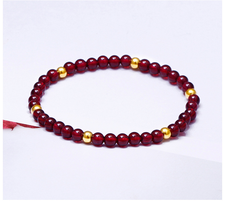 黄金转运金珠石榴石手链女新款足纯金子999手串时尚首饰直播货源
