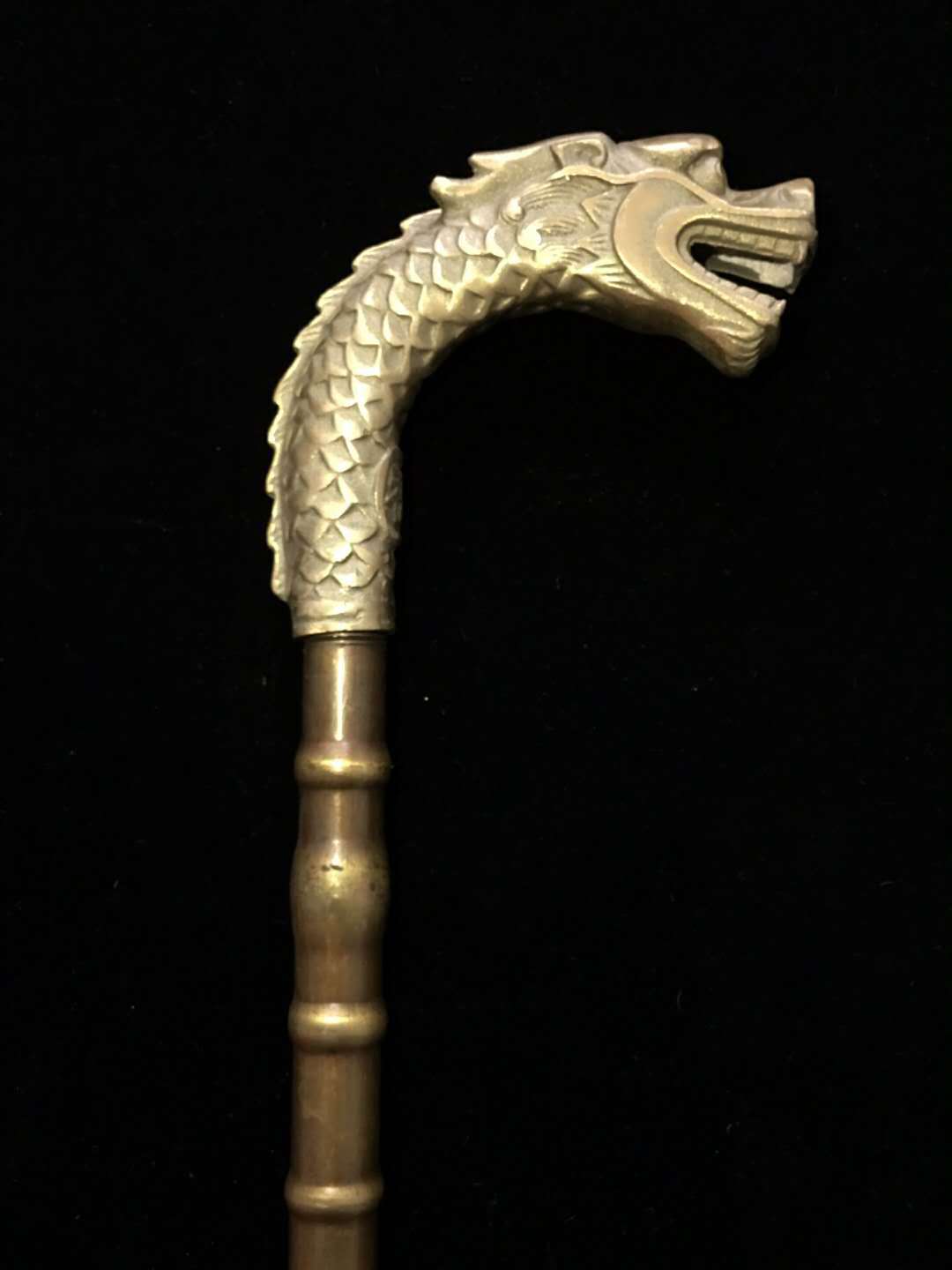 批发复古黄铜龙马头龙头寿星知足常乐圆头纯铜拐杖 款式多样可选