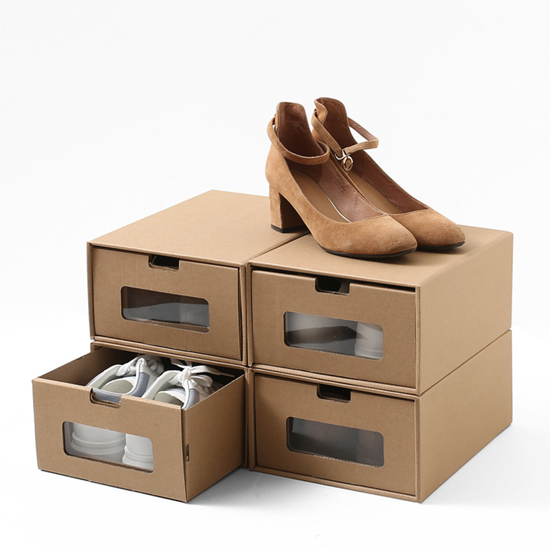 网红鞋子收纳盒透明牛皮纸鞋盒纸盒纸质抽屉式收纳神器6个装盒子
