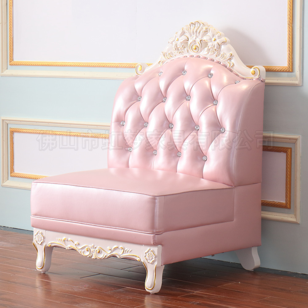 厂家直供长沙[ds866]欧式实木雕刻l型转角牛皮沙发 粉色公主沙发