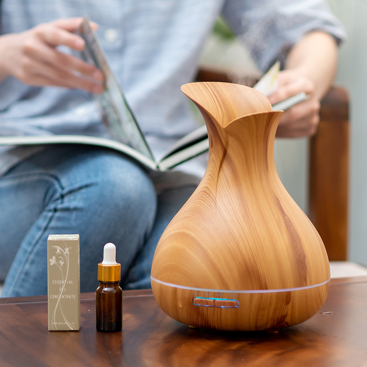 2021 Source Manufacturer Amazon Vase Wood Grain Ultrasonic Aroma Diffuser Household Mute Air Humidifier Wholesale