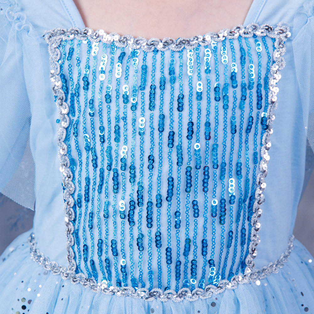 冰雪frozen2亮片艾莎蓝色公主裙奇缘超仙女长袖连衣裙elsa dress