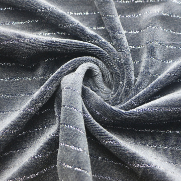 服装夹克套装面料针织纬编天鹅绒色织全涤金属丝横条银丝天鹅绒布