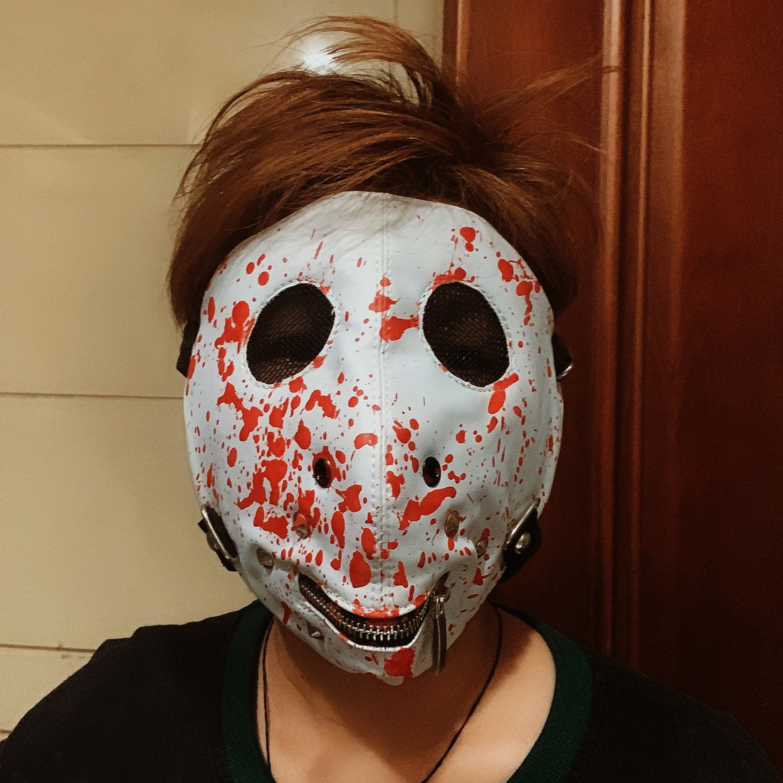 万圣节朋克cos表演出皮质拉链面具全脸恶魔鬼脸面罩夜店暗黑配饰