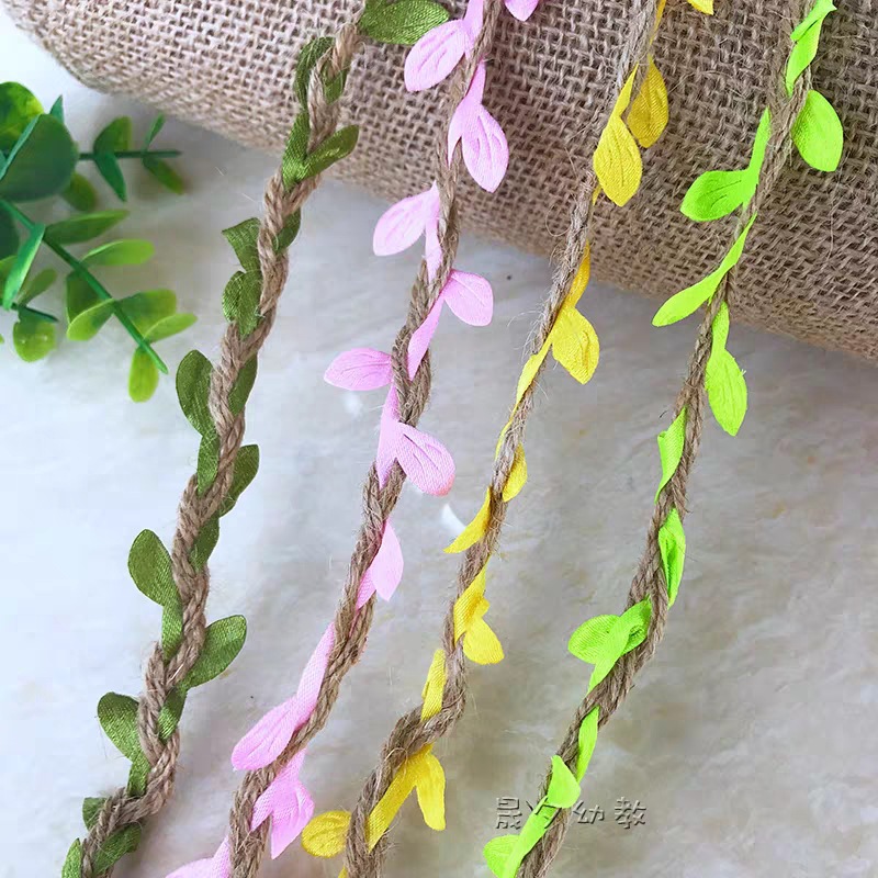 DIY Colorful Green Imitate Leaves Hemp Rope Mori Style Decorative Rope Woven Material 100 M a Bundle