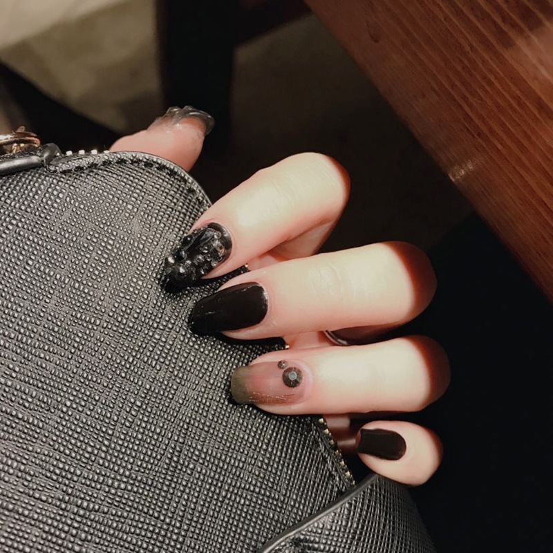 82-透黑矿钻穿戴美甲暗黑风指甲贴片美甲成品可拆卸显白假指甲
