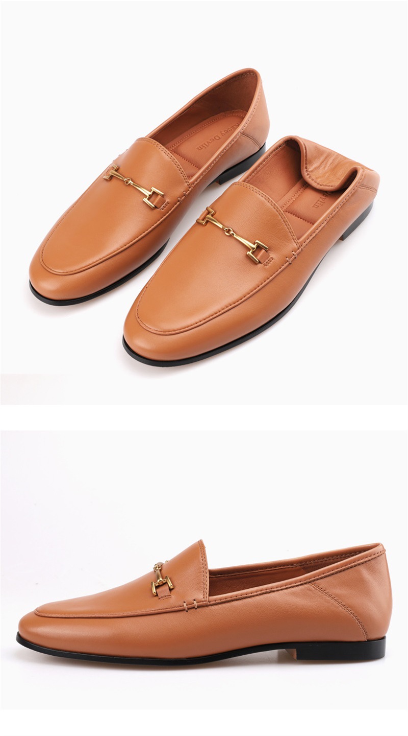 外贸厚街原单kacey羊皮一字扣真皮平底乐福鞋内里鹿皮脚感舒适