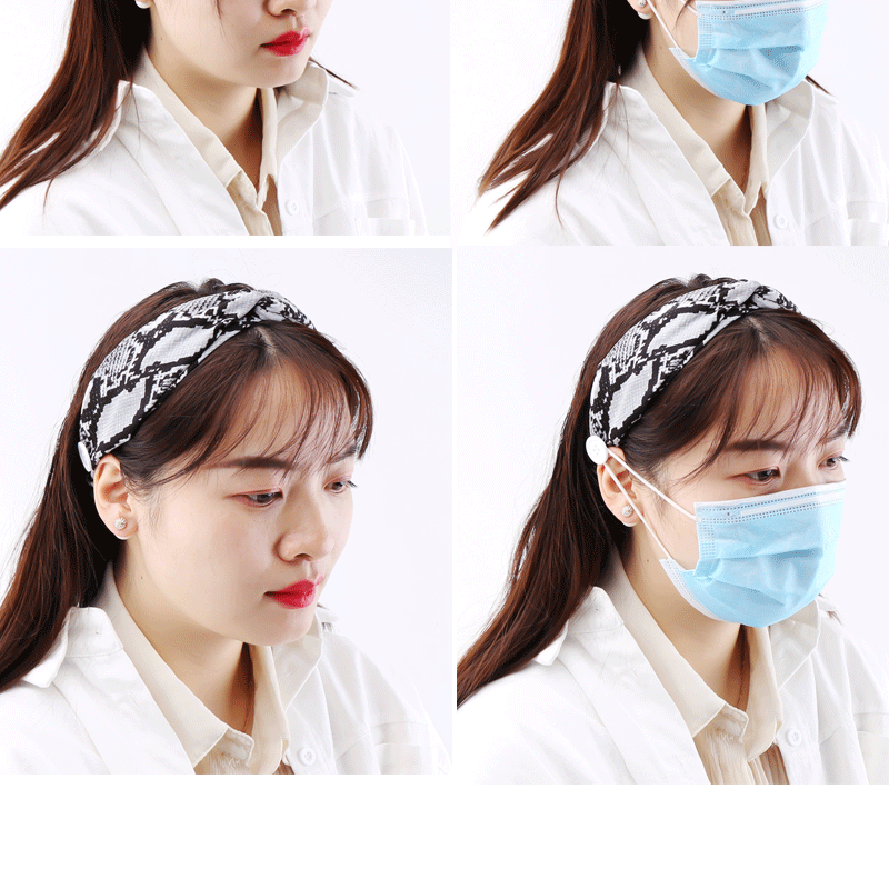 境外电商豹纹口罩发带 欧美雪纺防勒纽扣头带瑜伽束简约发饰头带